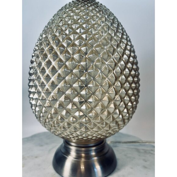 Vtg Diamond-Cut Champaign Glass Table Lamp Tear drop Silver-tone Base Medieval - Picture 3 of 8